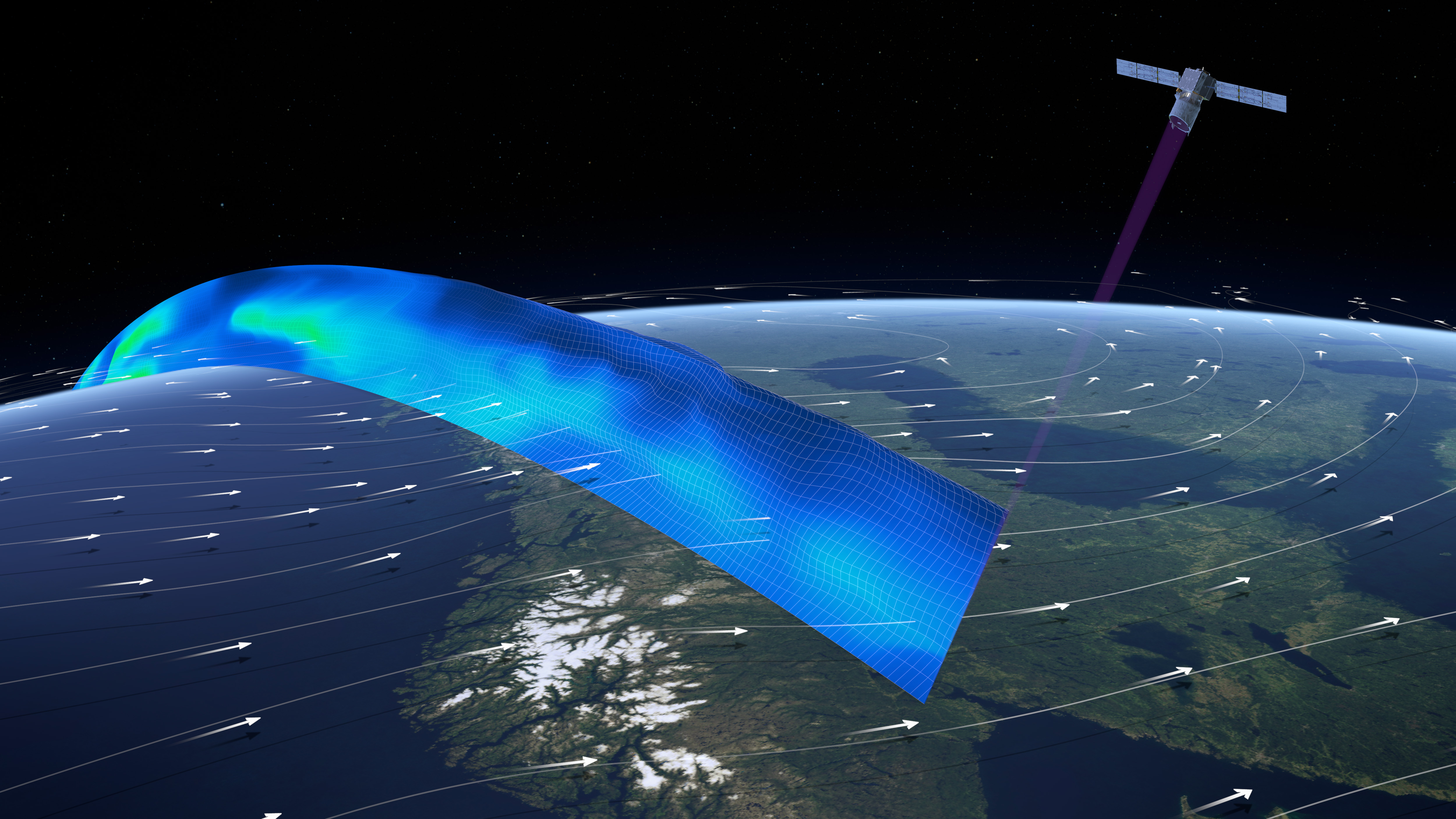Der Erdbeobachtungssatellit ADM Aeolus misst vertikale Windprofile. (Quelle: ESA/ATG medialab)