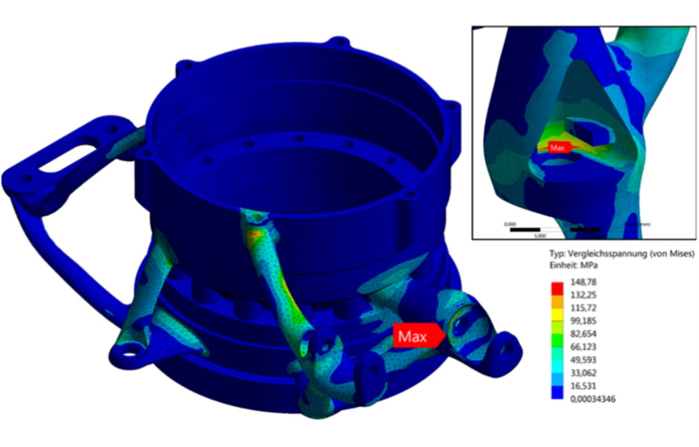 Mechanische Simulation eines an die Additive Fertigung angepassten Radträgers. (Bild: Institut für Produktentwicklung und Gerätebau)