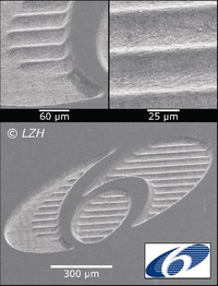 Fig. 1: Example and details of a microstructure manufactured within LAUNCH-MICRO using ultrashort laser machining