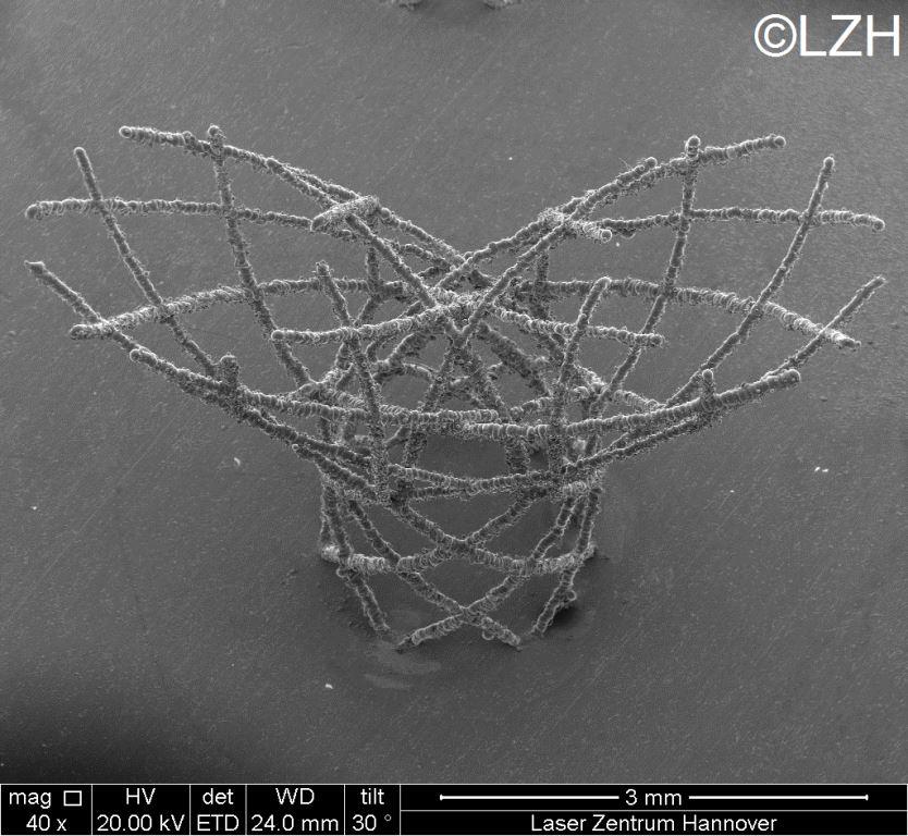 Bild 2: Additiv gefertigte Stents aus Edelstahl: bifurkaler Mikro-Stent. (Foto: LZH)