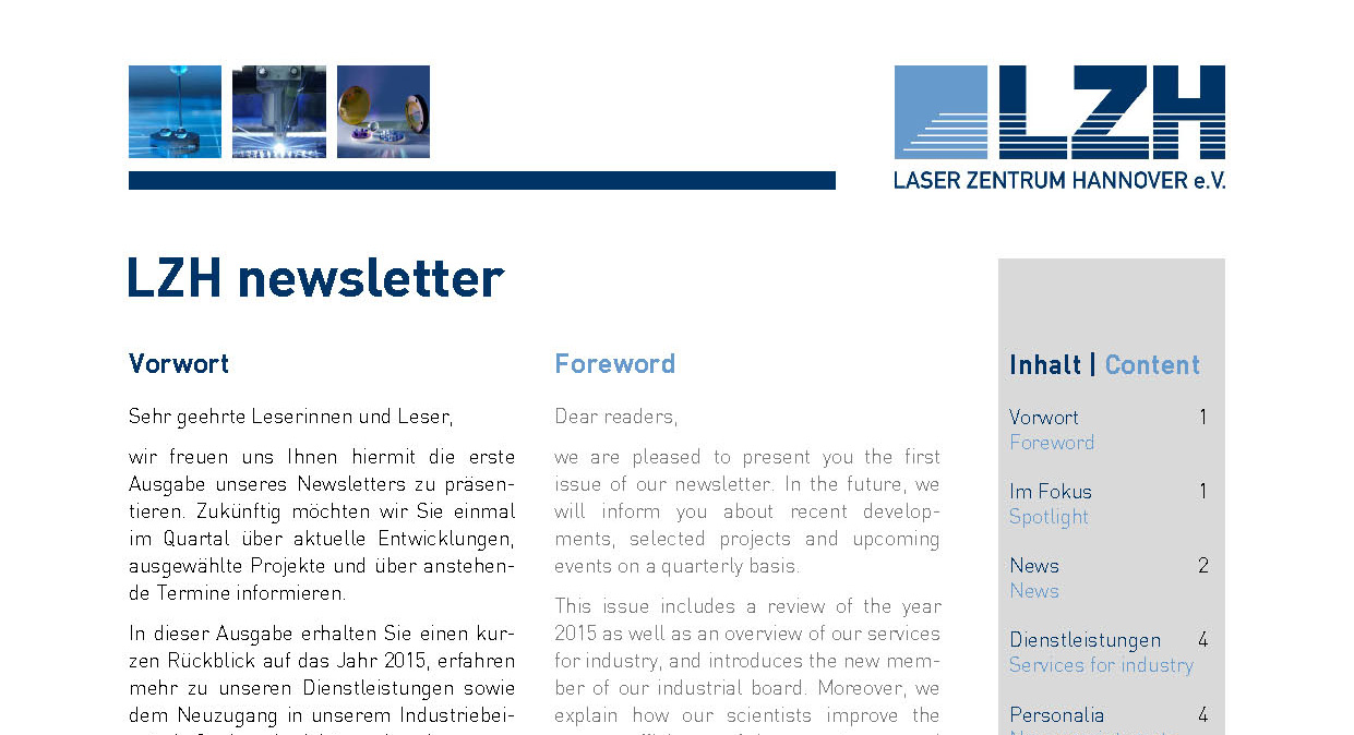 Die erste Ausgabe des LZH Newsletter. (Grafik: LZH)