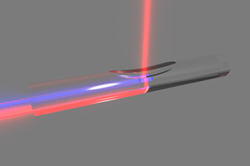 Figure 1: The opto-acoustical sensor consists of an ultrasonics generating lighting fiber, an acoustical lens, and an ultrasonic detector element. (Photo: LZH)