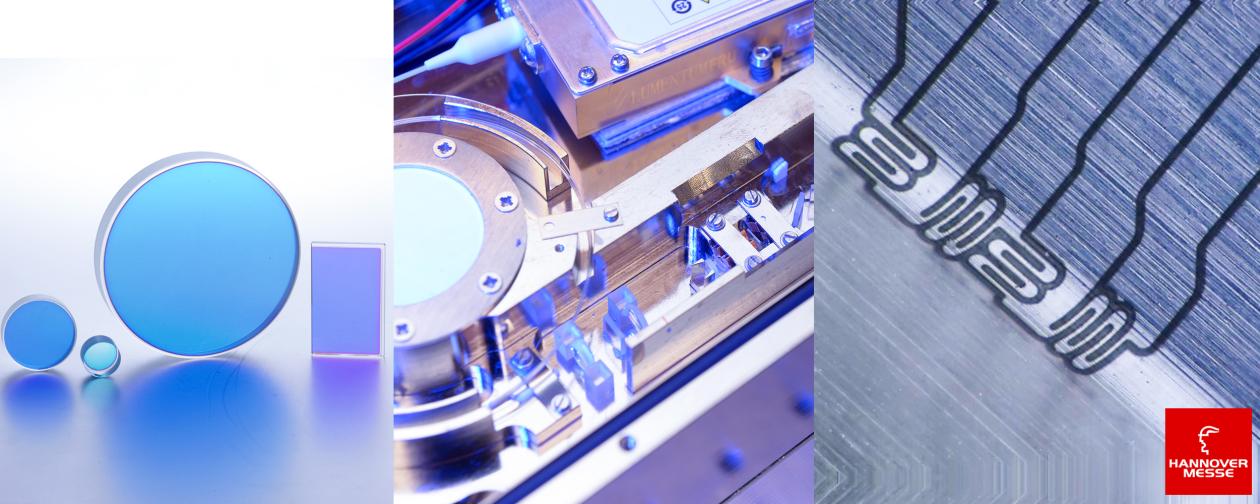 Bild mit Optiken, Laser und Dünnschichtdehnungssensor